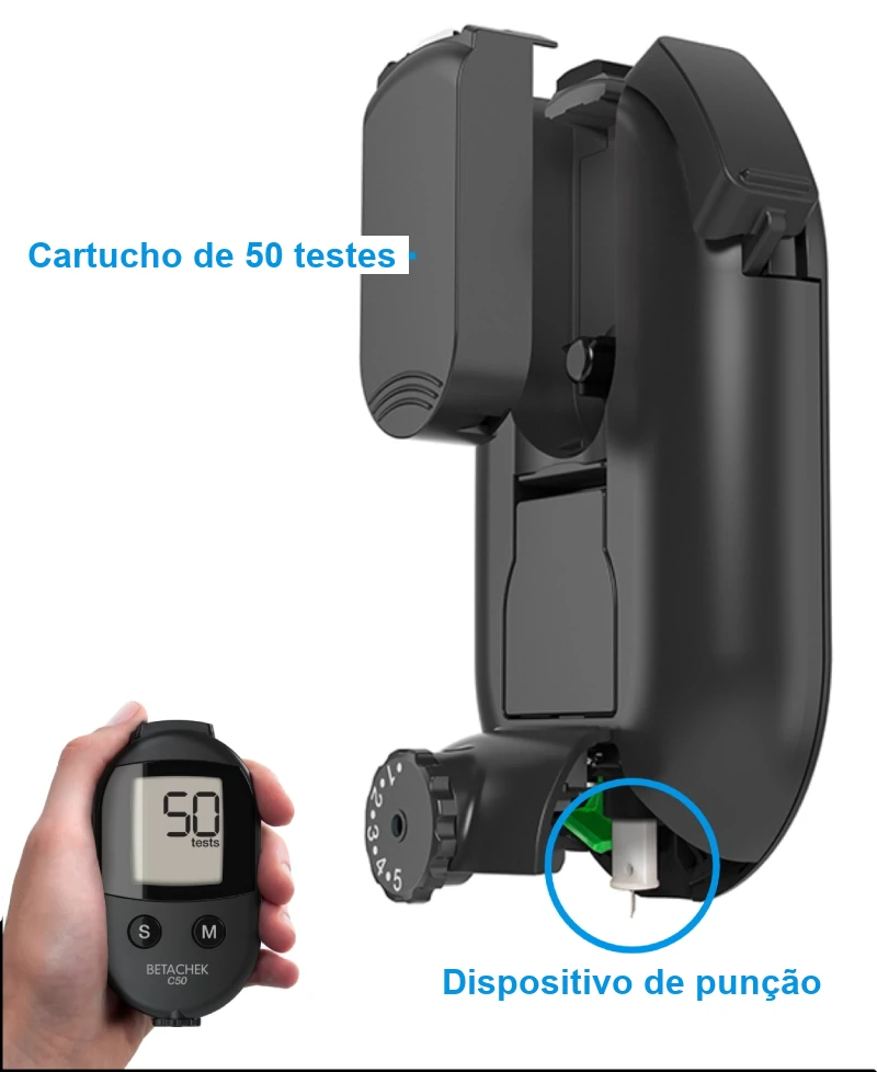 Betachek C50 medidor de glicose tudo-em-um — mg/dL vs mmol/L