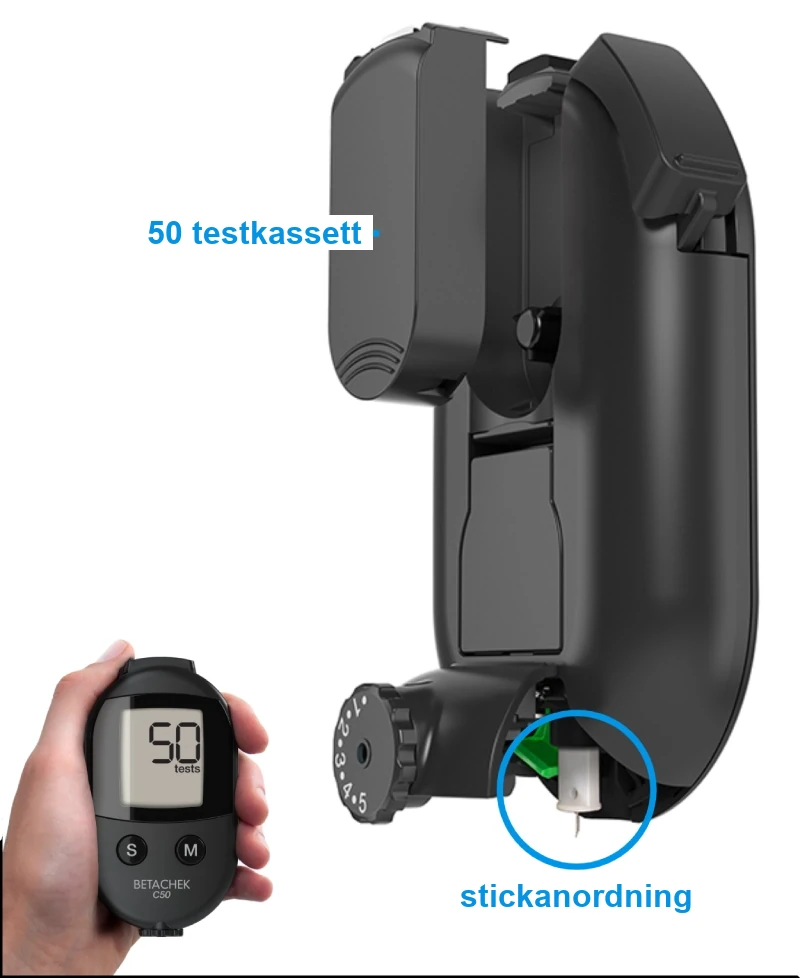 Betachek C50 allt-i-ett blodsockermätare — 50-test kassett och stickapparat