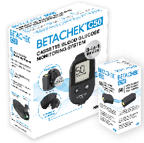 BETACHEK C50 Kit Lecteur de glycémie (Autopiqueur intégré + 1 cassette de 50 test)