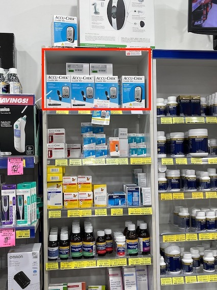 Blood glucose meters on display at Chemist Warehouse in Australia