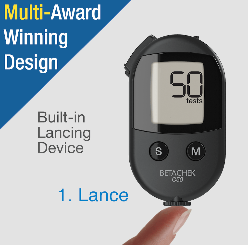 Multi-award winning design. Built-in lancing device